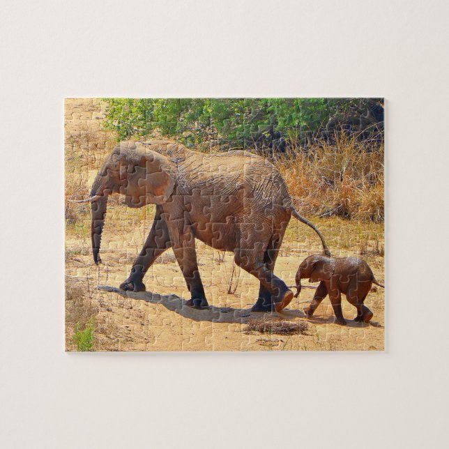 Baby elephant following its mother, South Africa Jigsaw Puzzle (Horizontal)