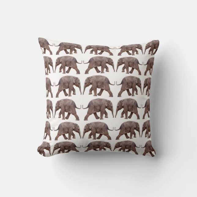 Baby Elephant Frenzy Pillow (White) (Front)