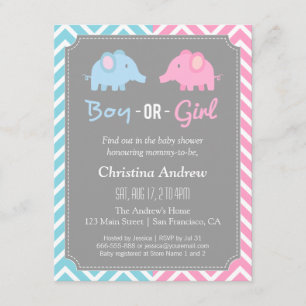 Baby Elephant Gender Reveal Baby Shower Party Invitation