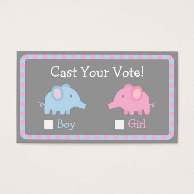 Baby Elephant, Gender Reveal Party, Ballot Vote (Front)