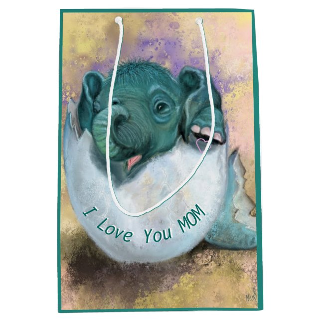 Baby Elephant Gift Bag I Love You Mom - Your Text (Front)