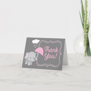 Baby Elephant Girl Baby Shower Pink Thank You Note Card