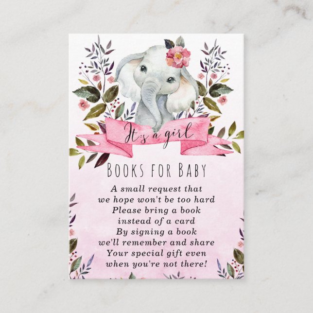 baby elephant girl books for baby request card (Front)