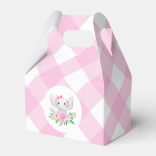 Baby Elephant Girl Favour Box Pink Gingham