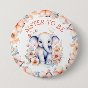 Baby Elephant Girl's Baby Shower Sister to Be 7.5 Cm Round Badge