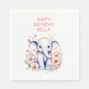 Baby Elephant Girl's Birthday Party Personalised Napkin