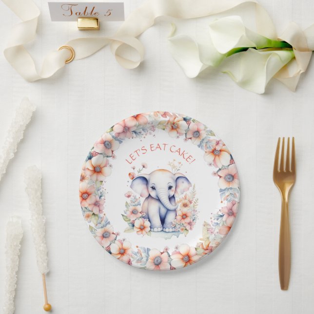 Baby Elephant Girl's Birthday Party Personalised Paper Plate (Wedding)