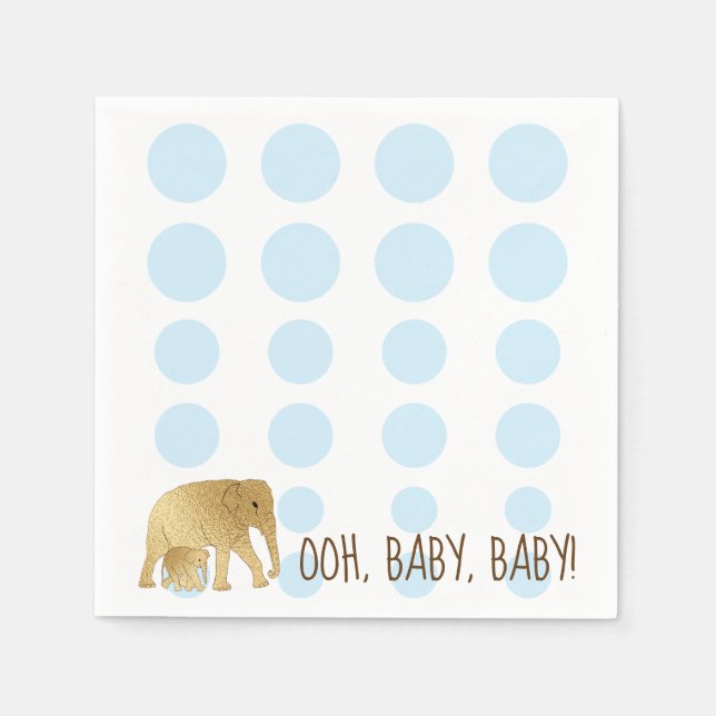 Baby Elephant Gold Blue Napkin (Front)
