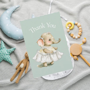 Baby Elephant Green Baby Shower Thank You Card