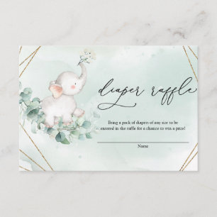 Baby Elephant Green Eucalyptus Gold Diper Raffle Enclosure Card