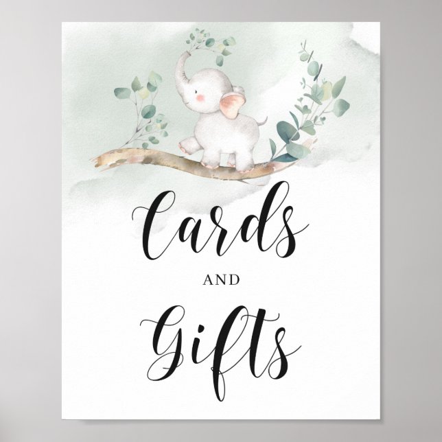 Baby elephant green foliage cards and gifts sign (Front)