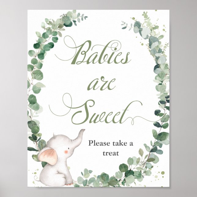 Baby Elephant Greenery Babies are Sweet Treat   Poster (Front)