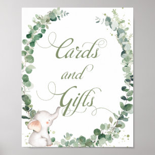 Baby Elephant Greenery Shower Cards and Gifts Poster