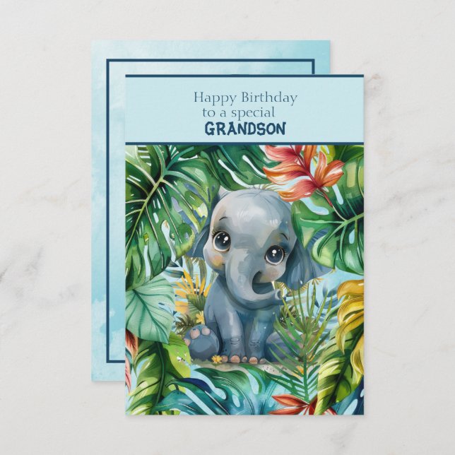 Baby Elephant Happy Birthday Special Grandson Card (Front/Back)