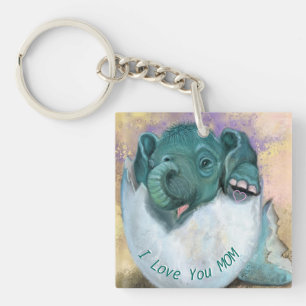 Baby Elephant Hatching From Egg - I Love You MOM - Key Ring