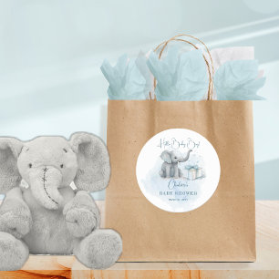 Baby Elephant Hello Baby Boy Blue Baby Shower Classic Round Sticker