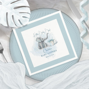 Baby Elephant Hello Baby Boy Blue Baby Shower Napkin