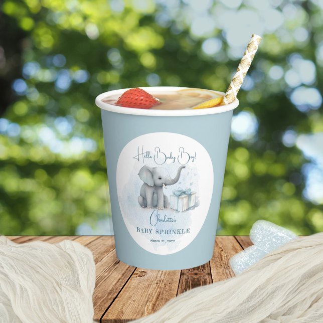 Baby Elephant Hello Baby Boy Blue Baby Sprinkle Paper Cups (Creator Uploaded)