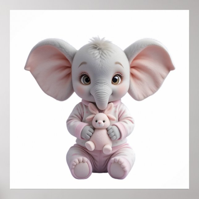 Baby Elephant Holding Toy – Cute Nursery Poster (Front)