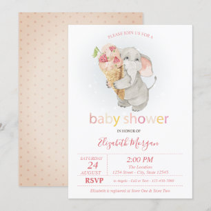 Baby Elephant Ice cream Polka Dots Baby Shower Invitation