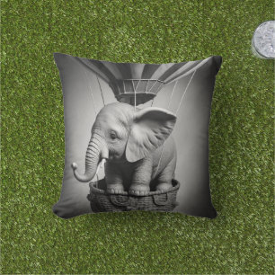 Baby Elephant in a Hot Air Balloon Cushion