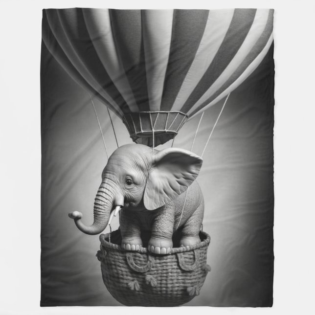 Baby Elephant in a Hot Air Balloon Fleece Blanket (Front)