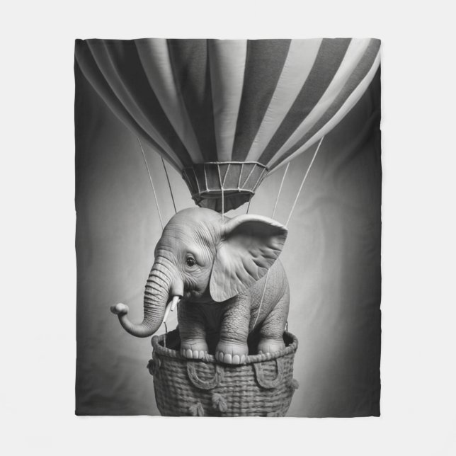 Baby Elephant in a Hot Air Balloon Fleece Blanket (Front)