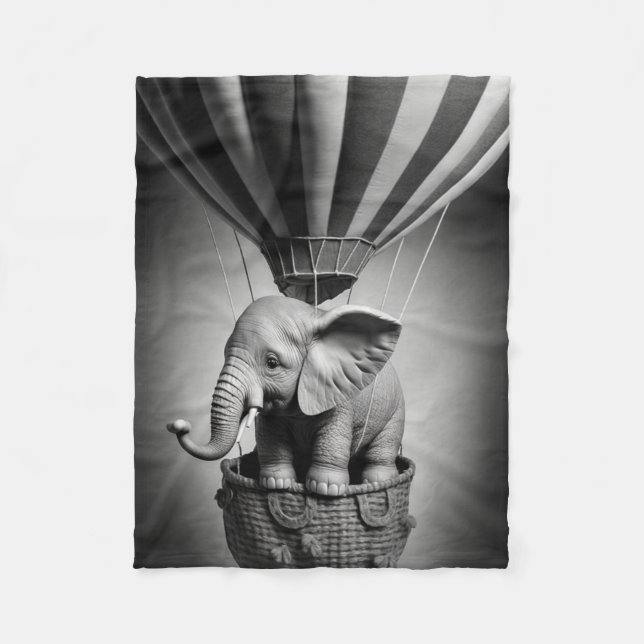 Baby Elephant in a Hot Air Balloon Fleece Blanket (Front)