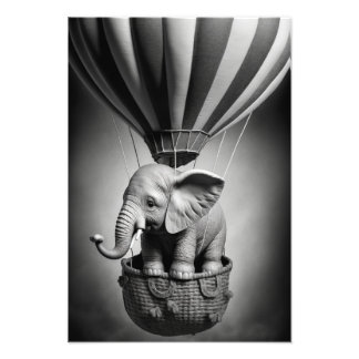 Baby Elephant in a Hot Air Balloon Photo Print