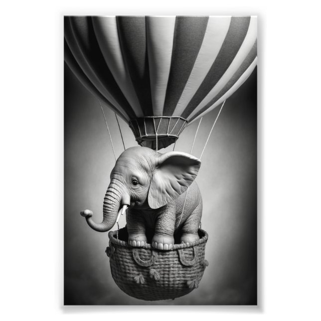 Baby Elephant in a Hot Air Balloon Photo Print (Front)