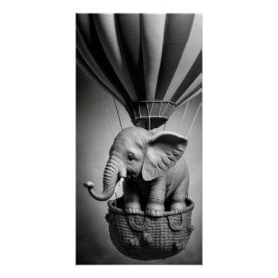Baby Elephant in a Hot Air Balloon Poster