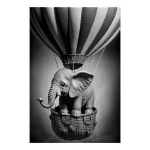 Baby Elephant in a Hot Air Balloon Poster