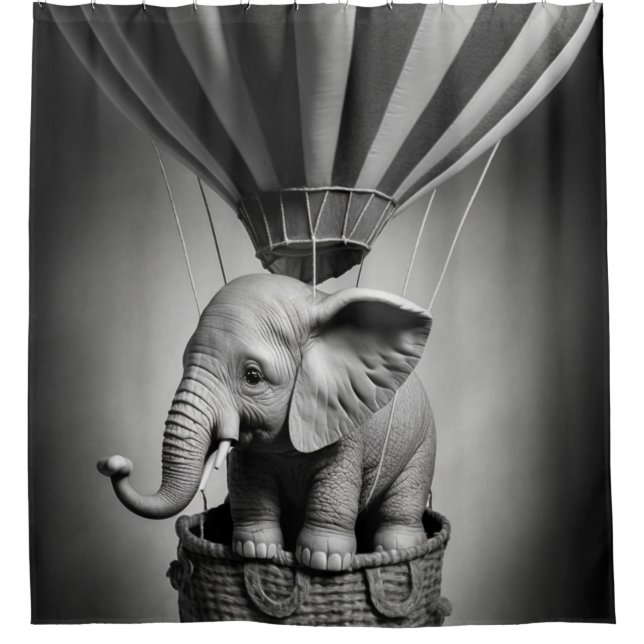 Baby Elephant in a Hot Air Balloon Shower Curtain (Front)