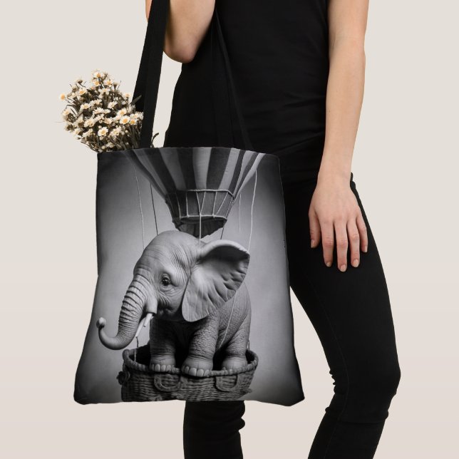 Baby Elephant in a Hot Air Balloon Tote Bag (Close Up)