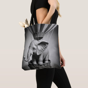Baby Elephant in a Hot Air Balloon Tote Bag