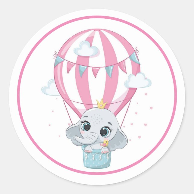 Baby Elephant In A Punk Hot Air Balloon  Classic Round Sticker (Front)