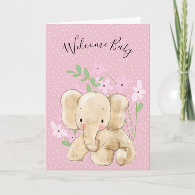 Baby Elephant In Flowers for Newborn Card (Front)