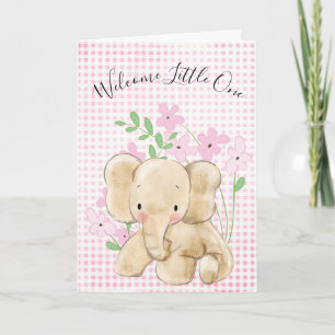 Baby Elephant In Flowers for Newborn Card