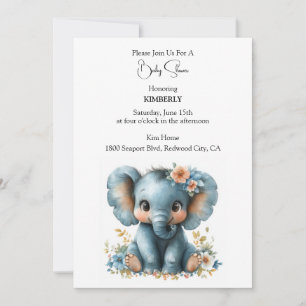 Baby Elephant In Flowers Invitation