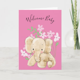 Baby Elephant In Flowers Newborn Card