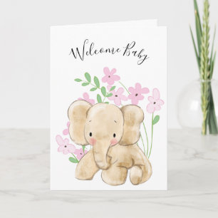 Baby Elephant In Flowers Newborn Card