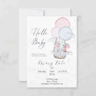 Baby Elephant in Hot Air Balloon baby shower Invitation