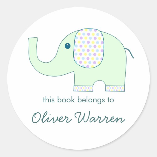 Baby Elephant in Pastels Bookplates Classic Round Sticker (Front)