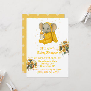 Baby Elephant in Yellow Pyjamas Baby Shower Invitation