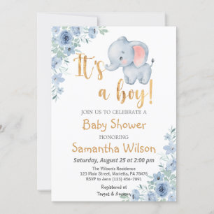 Baby Elephant It's a Boy Baby Shower Invitation