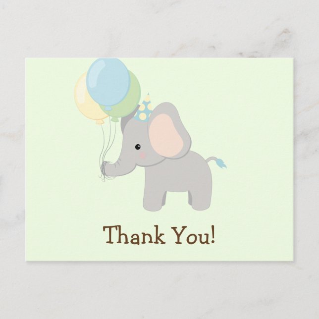 Baby Elephant; Jungle Animal Thank You Postcard (Front)