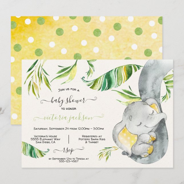 Baby Elephant Jungle Baby Shower Invitation (Front/Back)