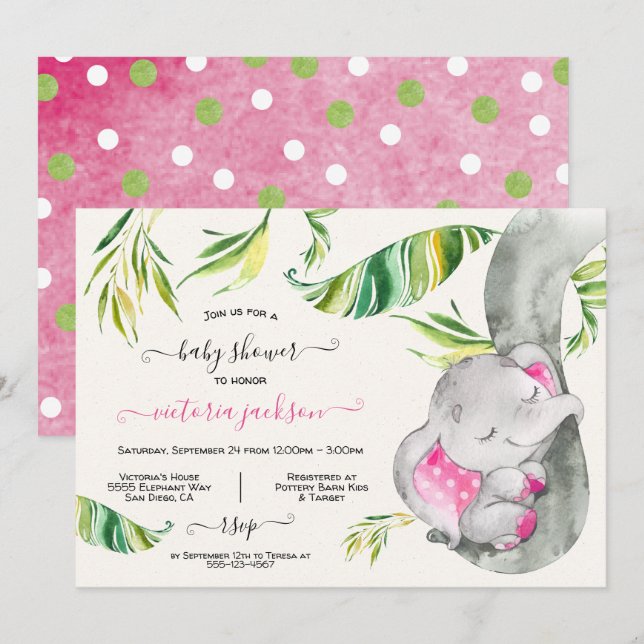 Baby Elephant Jungle Baby Shower Invitation (Front/Back)