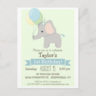 Baby Elephant Kid's Birthday Party Invitation