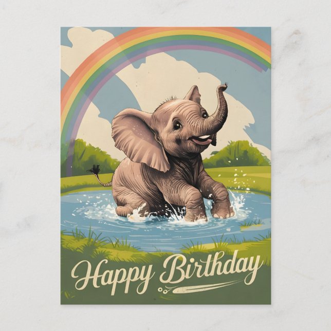 Baby Elephant Kids Happy Birthday Postcard (Front)